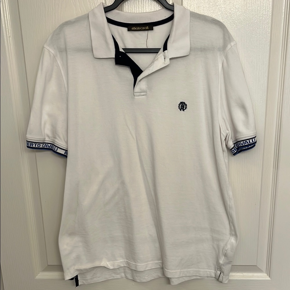 Roberto Cavalli White Polo Shirt With Navy Trim